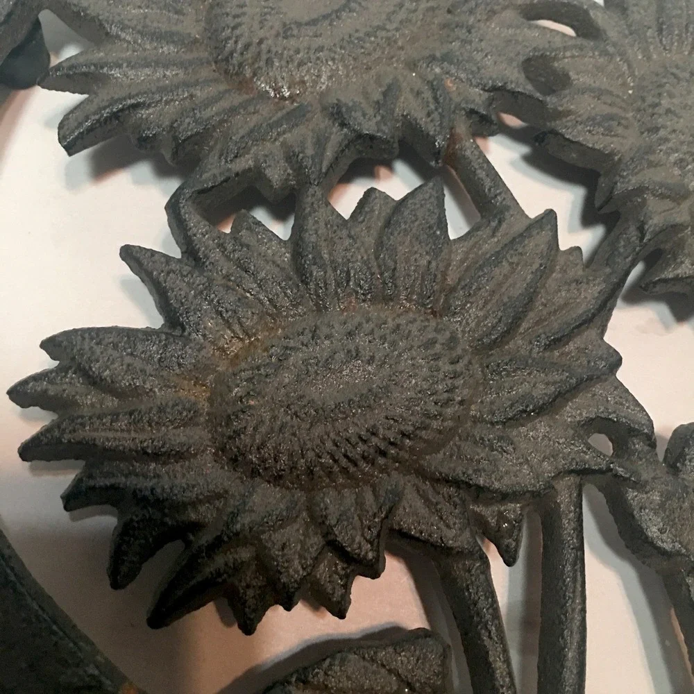 Cast Iron Sunflower Cut Out Hot Pot Trivet Farmhouse Decor Rustic Brown 7